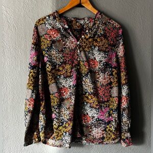 Talbots Floral Cotton Long Sleeve Blouse | Size XL